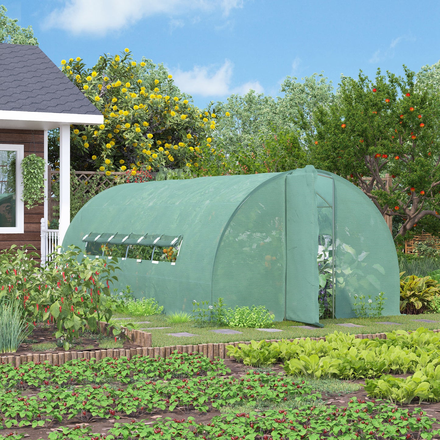Outsunny 20x10x6.6ft Heavy Duty Outdoor Walk-in Tunnel Greenhouse Portable Garden Planting Warm House with PE Cover Green