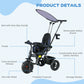 Qaba 6 in 1 Kids Tricycle with Removable Handlebar and Canopy, Navy Blue