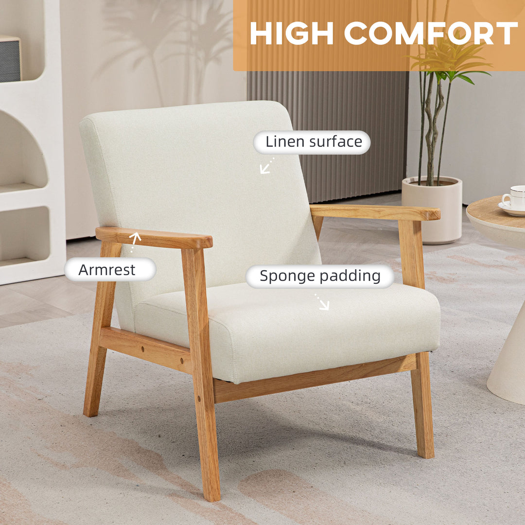 HOMCOM Mid-Century Modern Accent Chair Retro Fabric Armchair Wooden Arm Upholstered Lounge Chair for Living Room Floral