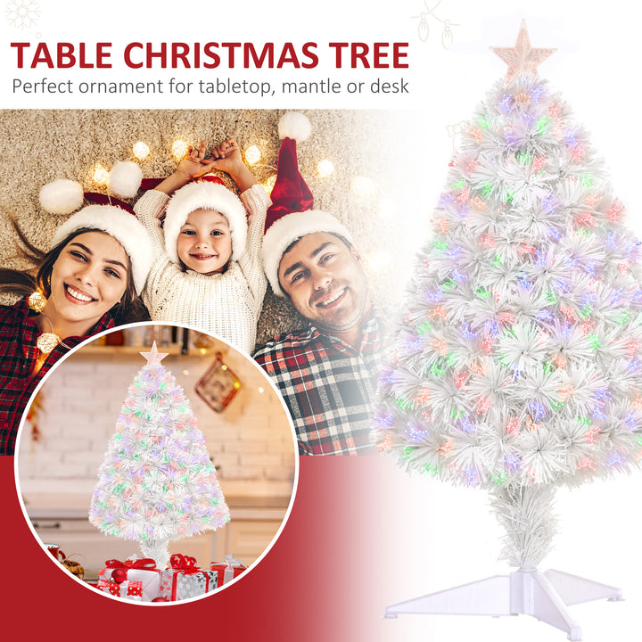 HOMCOM 2.5FT Prelit Artificial Tabletop Christmas Tree with Fibre Optics Holiday Home Xmas Decoration for Table and Desk Geen