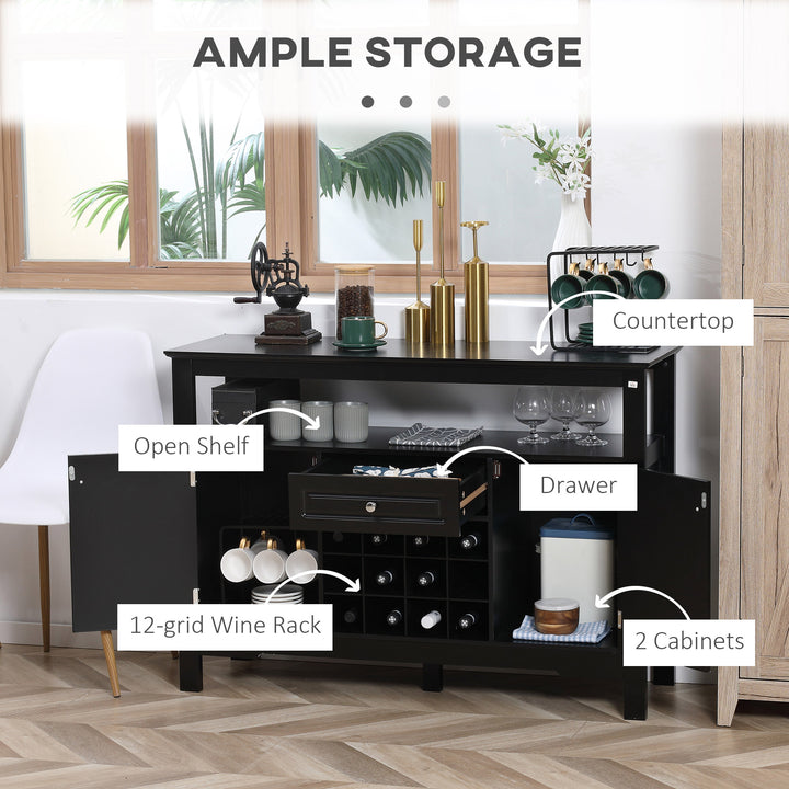 HOMCOM Modern Kitchen Buffet Bar Cabinet Storage Sideboard Dining Server with Drawer & 12-Bottle Wine Rack for Living Room, Espresso