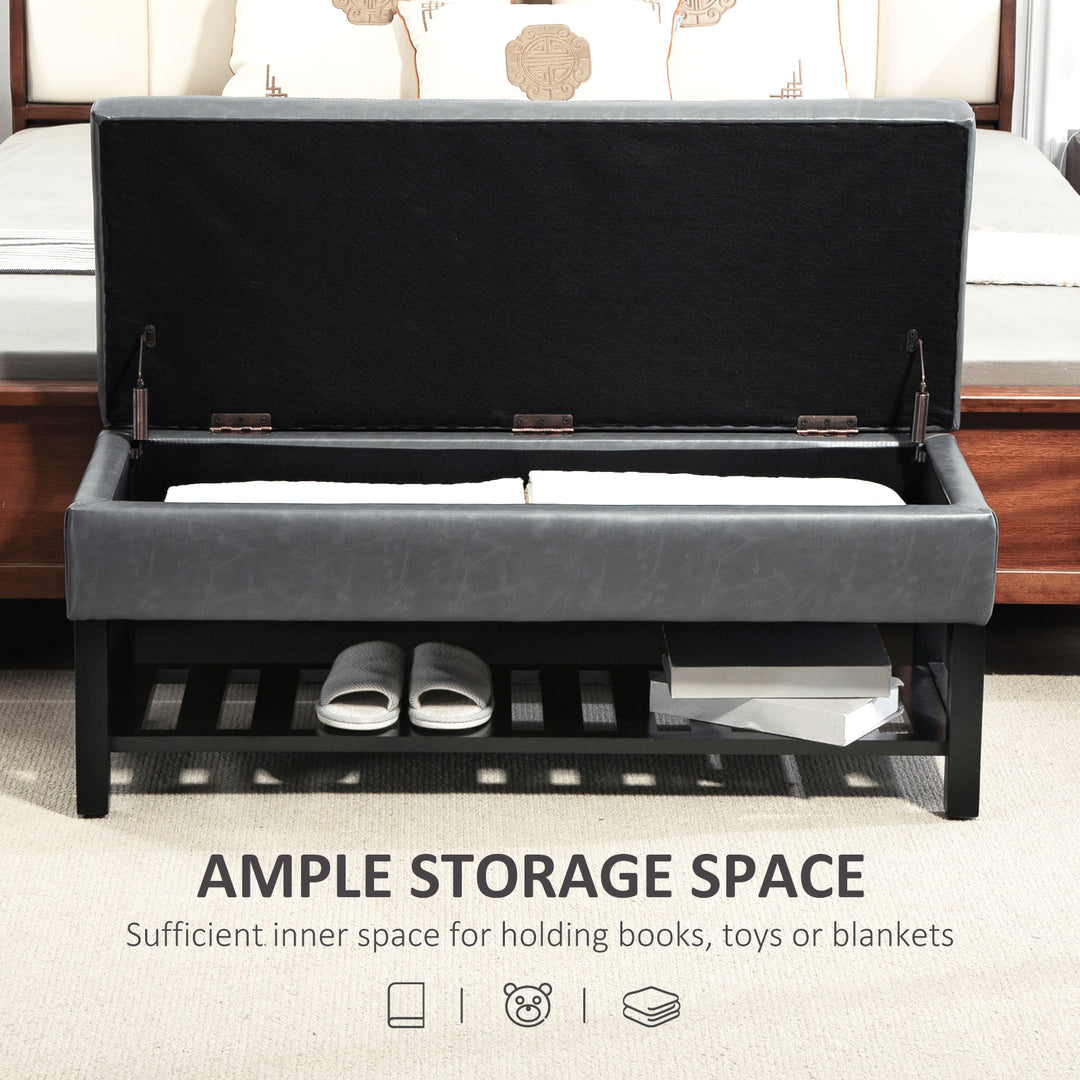 HOMCOM 44" PU Leather Tufted Ottoman Shoe Bench Storage Chest Hallway Brown