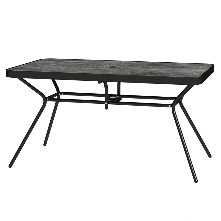 Outsunny Rectangle Outdoor Dining Table for 6, with 1.7" Umbrella Hole, Easy Clean DPC Plastic Tabletop, 55" x 31.5" x 28"