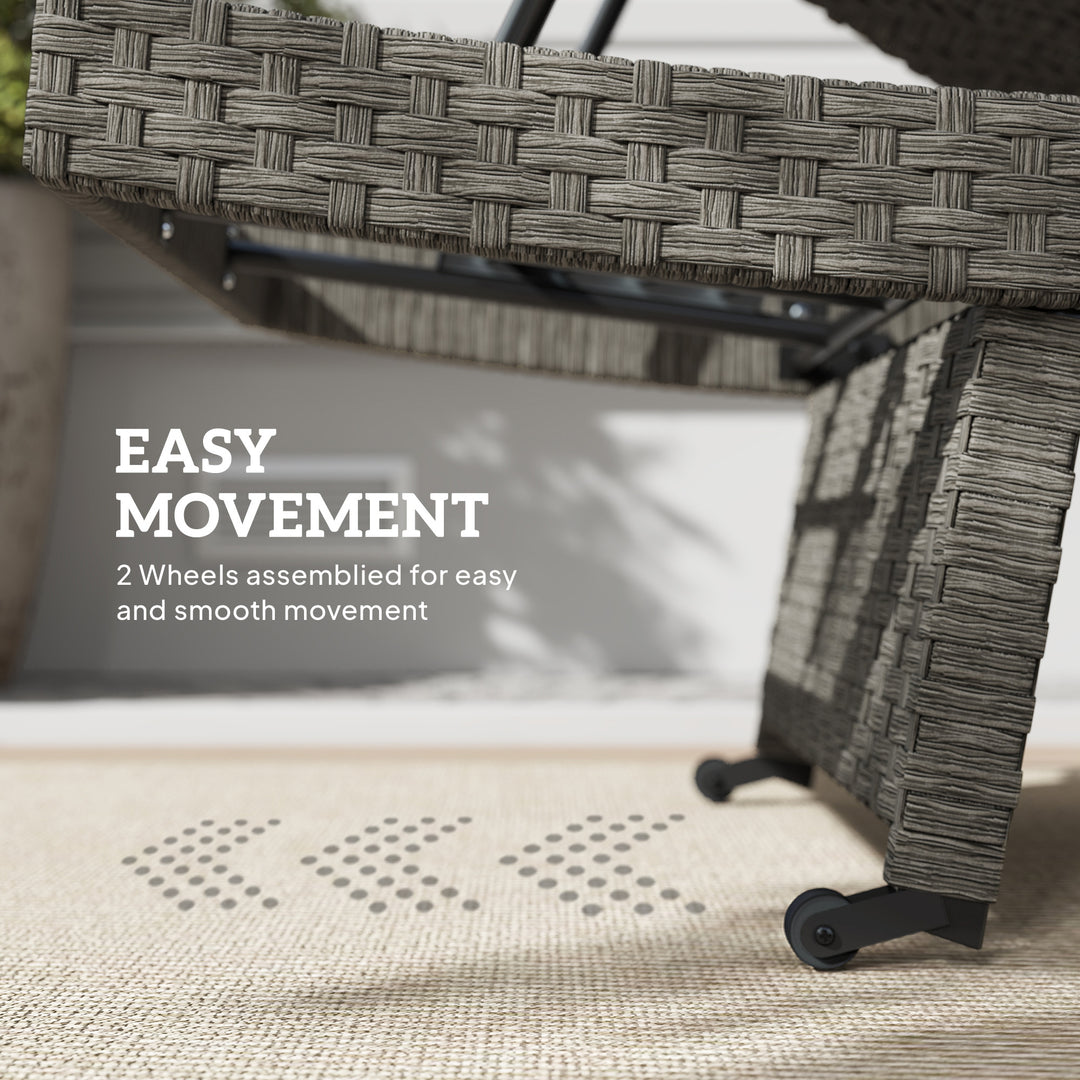 Outsunny Rattan Folding Outdoor Lounger Chair Recliner with 5-Level Adjustable Backrest, Wheels for Garden, Patio, Mixed Grey