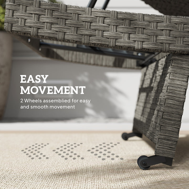 Outsunny Rattan Folding Outdoor Lounger Chair Recliner with 5-Level Adjustable Backrest, Wheels for Garden, Patio, Mixed Grey