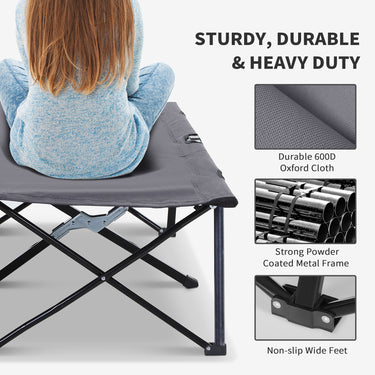 Outsunny 76" Two Person Folding Camping Cot Outdoor Portable Double Cot Wide Military Sleeping Bed w/ Carrying Bag Grey