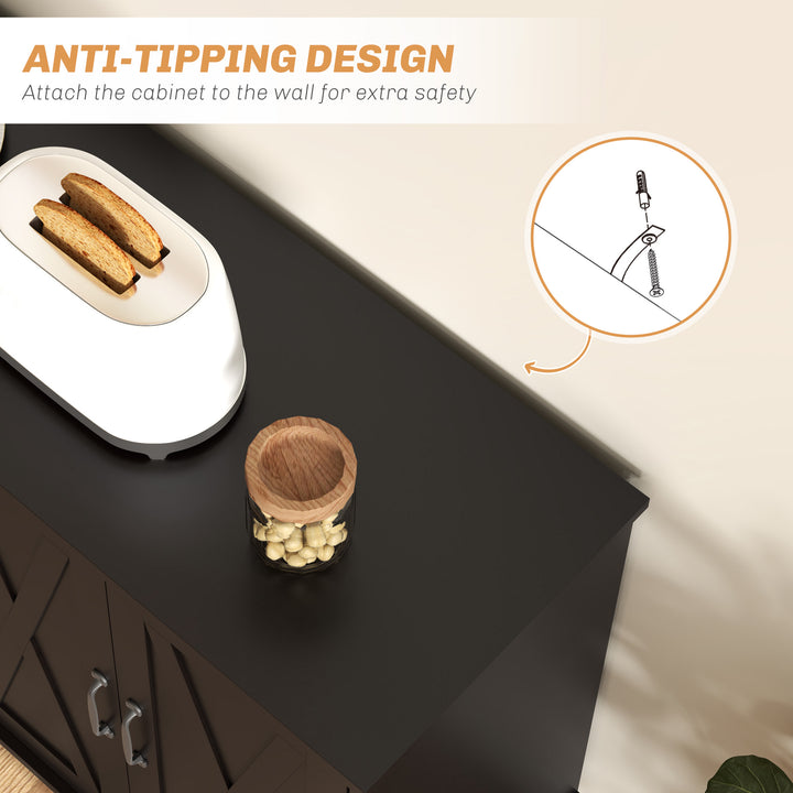 HOMCOM Kitchen Sideboard Cabinet with 4 Barn Doors and 2 Adjustable Shelves, Buffet Table for Living Room, Hallway, Black