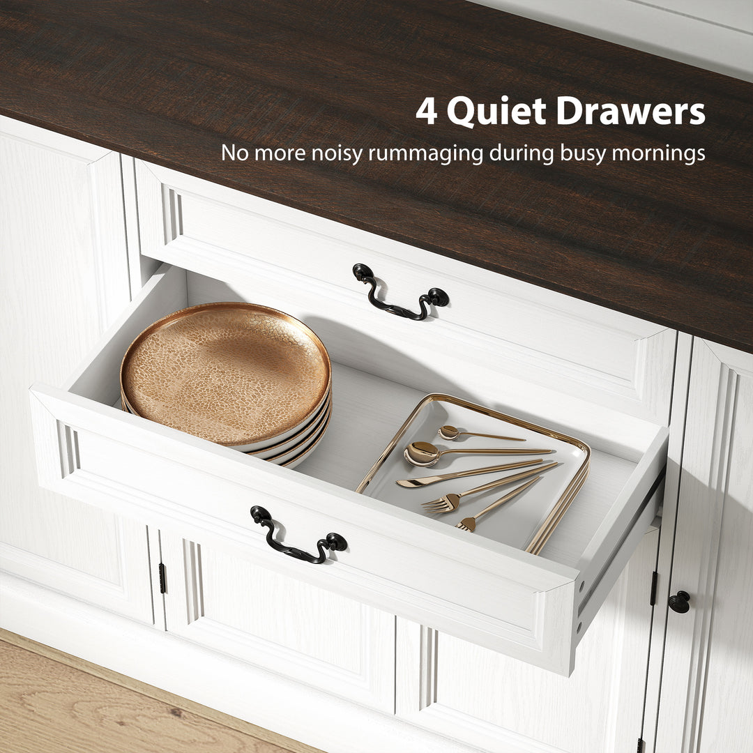 HOMCOM Farmhouse Sideboard with Charging Station and Thickened Top, 58" Buffet Cabinet with 2 Soft-Close Drawers, White