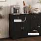 HOMCOM Sideboard Cabinet with 2 Drawers, 4 Barn Doors and 2 Adjustable Shelves, Buffet Table for Living Room, Black