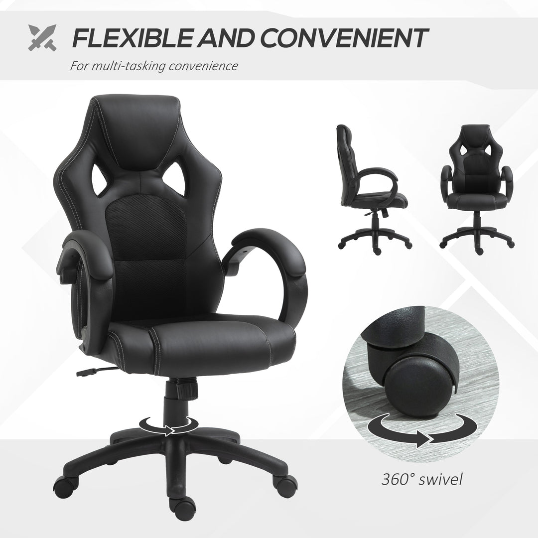 HOMCOM Racing Gaming Chair Office Chair Computer Desk Gamer Chair with Swivel Wheels, Padded Headrest, Tilt Function, Black