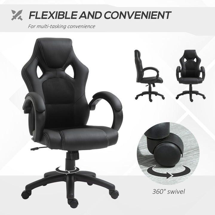 HOMCOM Racing Gaming Chair Office Chair Computer Desk Gamer Chair with Swivel Wheels, Padded Headrest, Tilt Function, Black