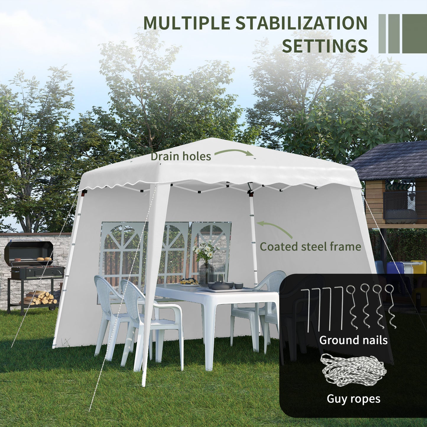Outsunny Pop Up Canopy Tent with 2 Sidewalls, UV50+ Tents for Parties, Height Adjustable, with Carry Bag and Slant Legs, for Outdoor, Garden, Patio, 8 x 8ft Top / 9.5 x 9.5ft Base