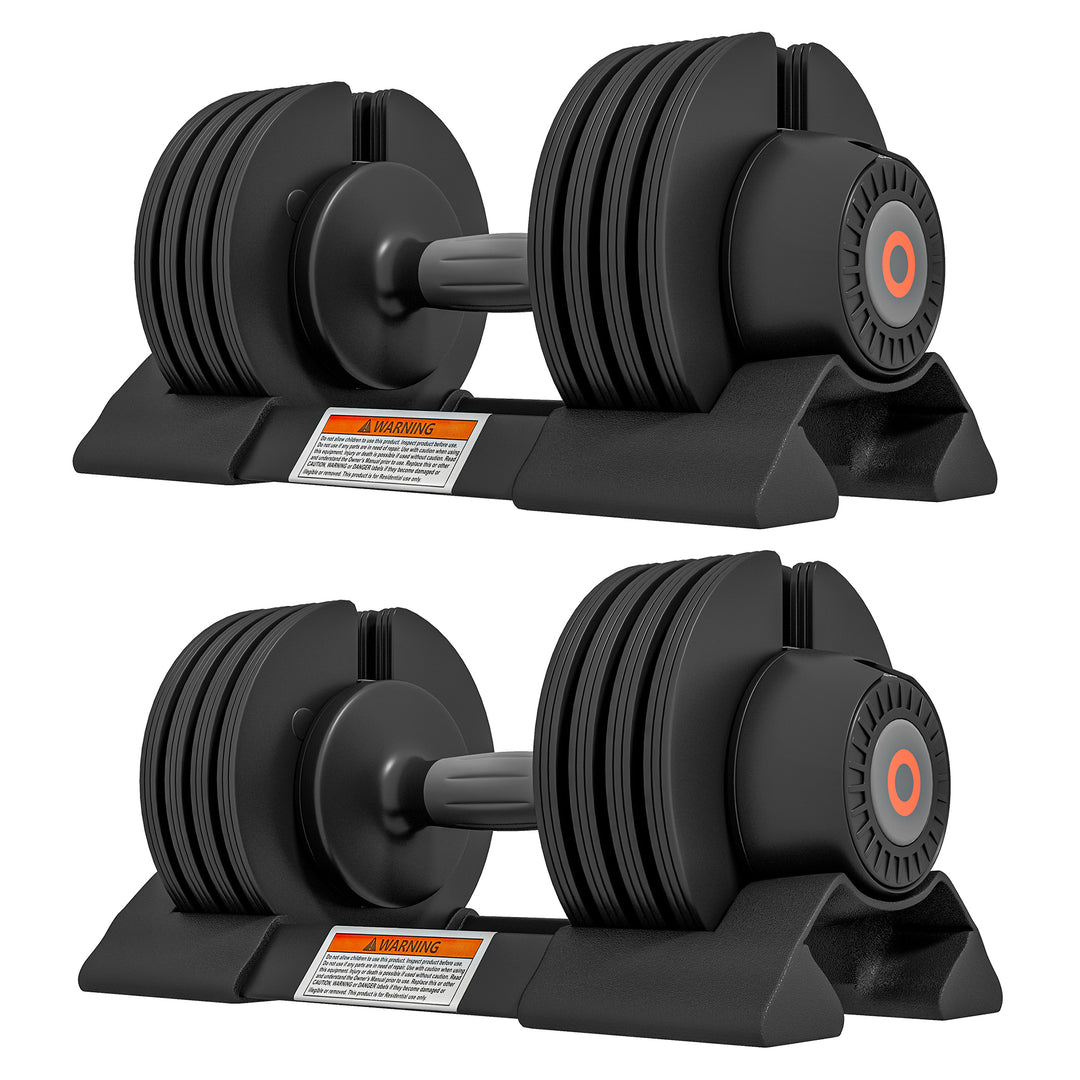 Soozier 4-Level Adjustable Dumbbells, 2 x 22lbs Rubber Weights Exercise Fitness Dumbbell Set with Non-Slip Handles and Tray for Men Women Home Gym Workout