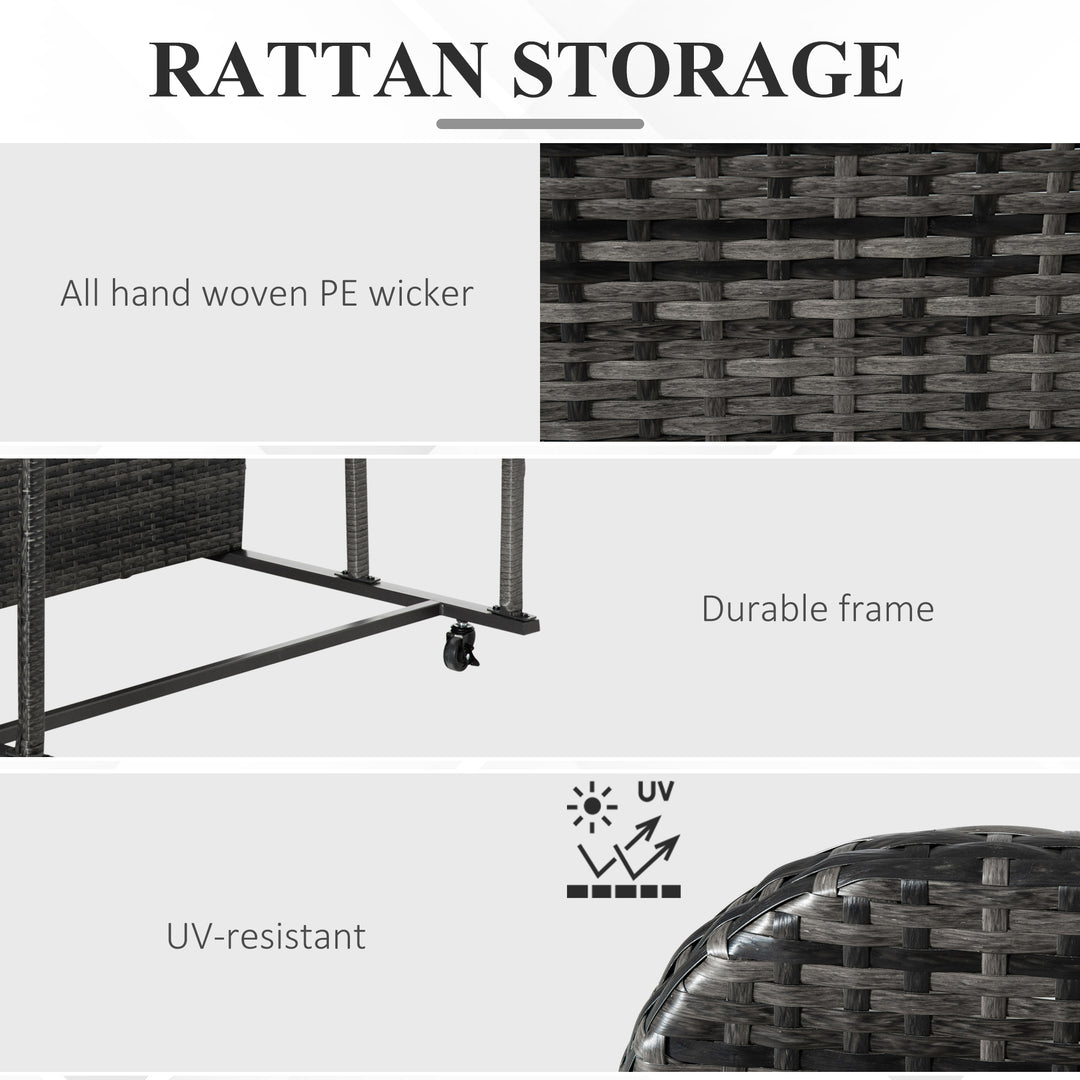 Outsunny Rolling Pool Storage Rattan Patio Furniture Outdoor Storage Wicker Organizer for Floats, Paddles, Balls, Towels, Brown