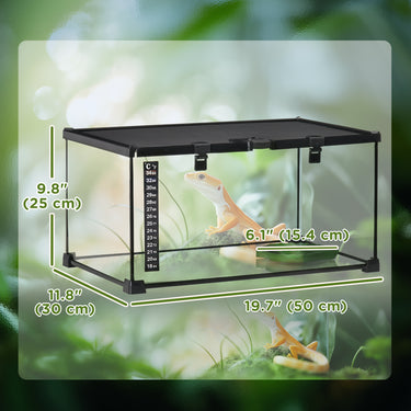 PawHut Glass Reptile Terrarium with Thermometer, Water Basin, Full View Visually for Lizards, Horned Frogs, Snakes, Spiders