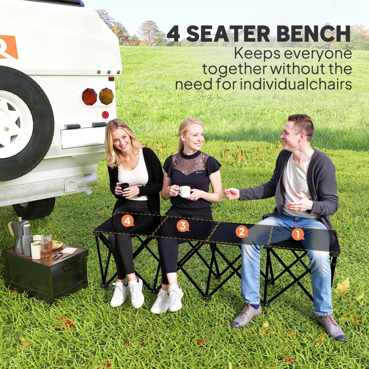 Outsunny Portable 6-Seater Folding Camping Chair, Team Bench Chair with Carry Bag for Soccer Football Team, No Assembly