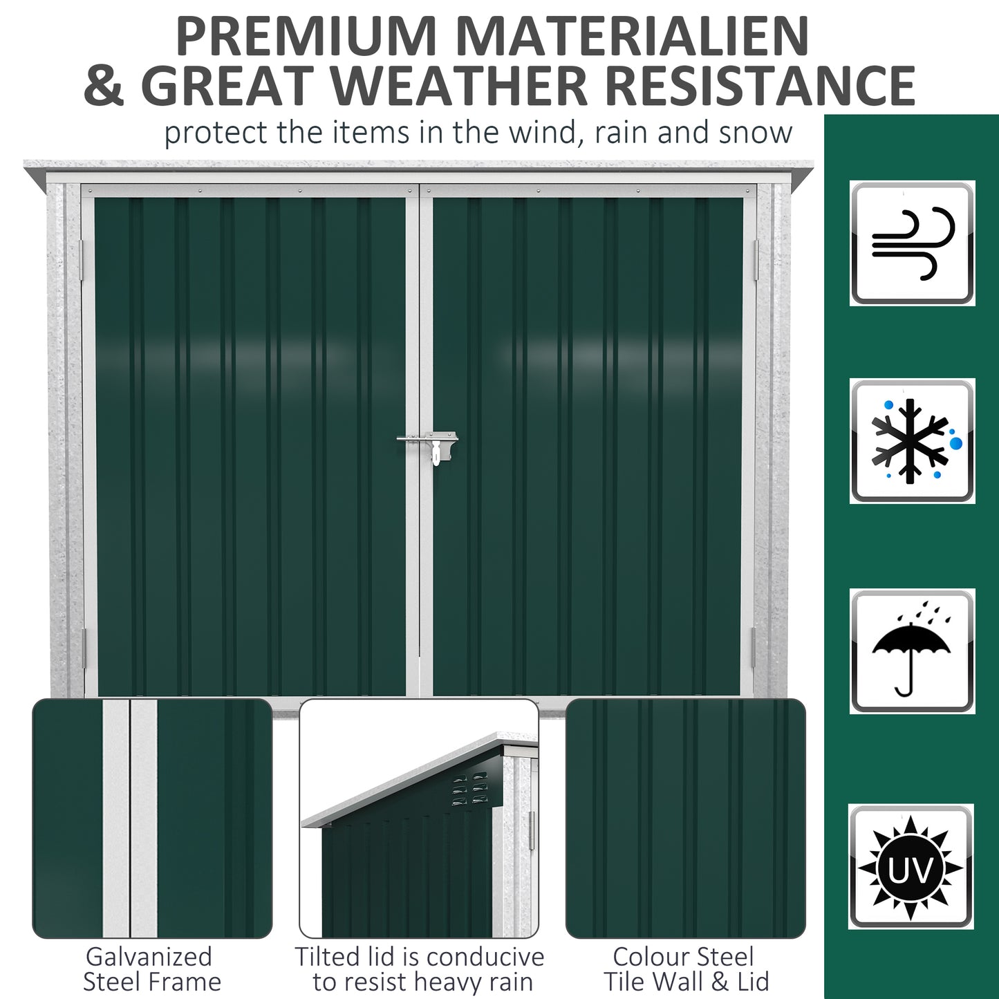 Outsunny Outdoor Metal Storage Shed Garden Garbage Can Organizer with Double Door and Vents for 2 Trash Cans, Dark Grey