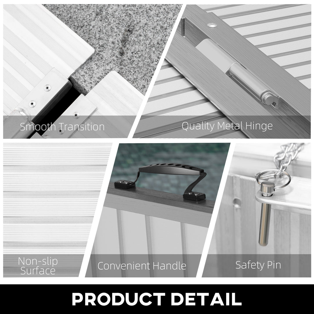 HOMCOM 8' Foldable Handicap Ramp for Home, Steps, Doorways, Aluminum Portable Wheelchair Ramp, Textured Threshold Ramp, Silver