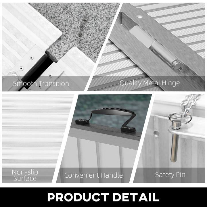 HOMCOM 8' Foldable Handicap Ramp for Home, Steps, Doorways, Aluminum Portable Wheelchair Ramp, Textured Threshold Ramp, Silver