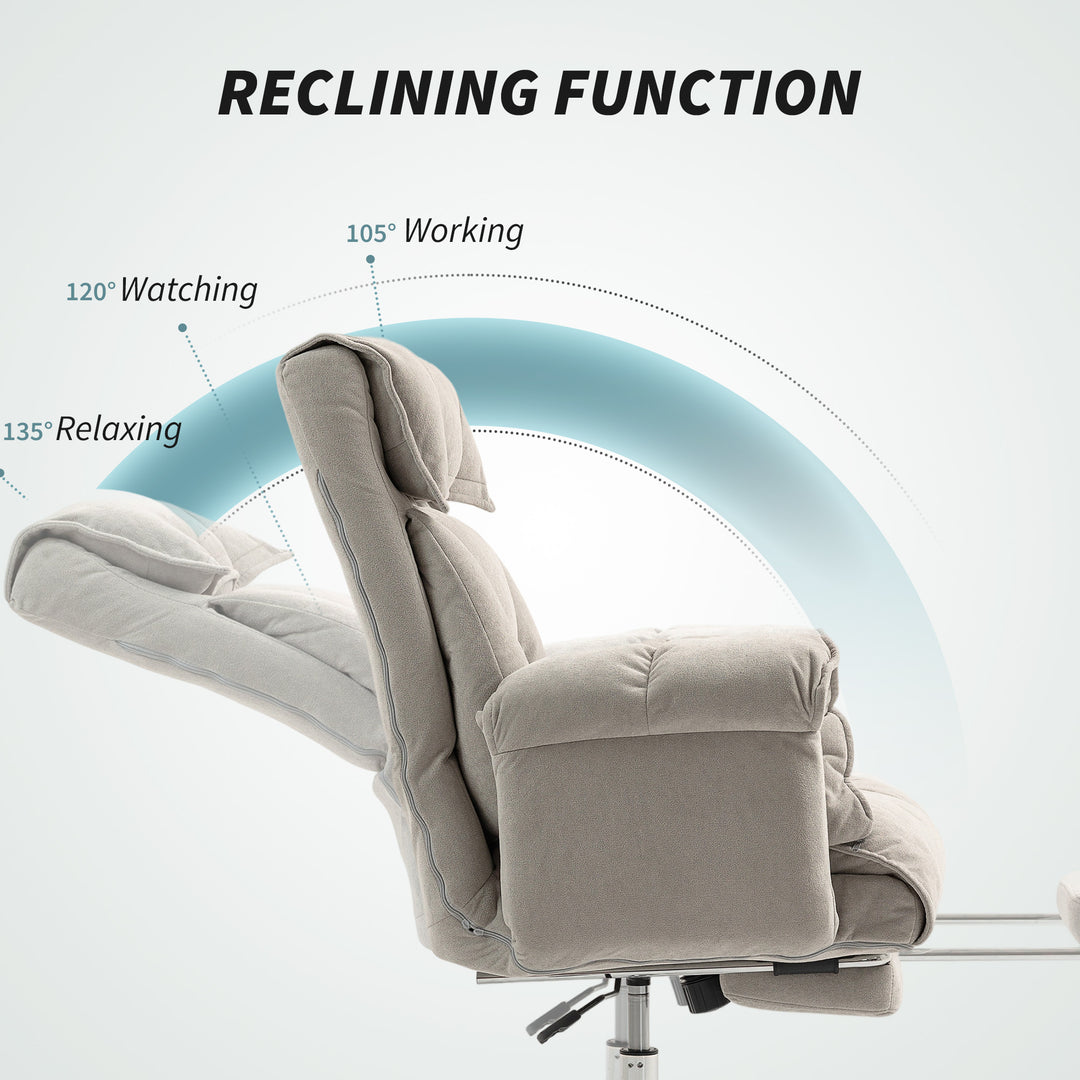 HOMCOM High Back Office Chair, Reclining Desk Chair with Footrest, High Resilience Foam, Swivel Wheels, Light Grey