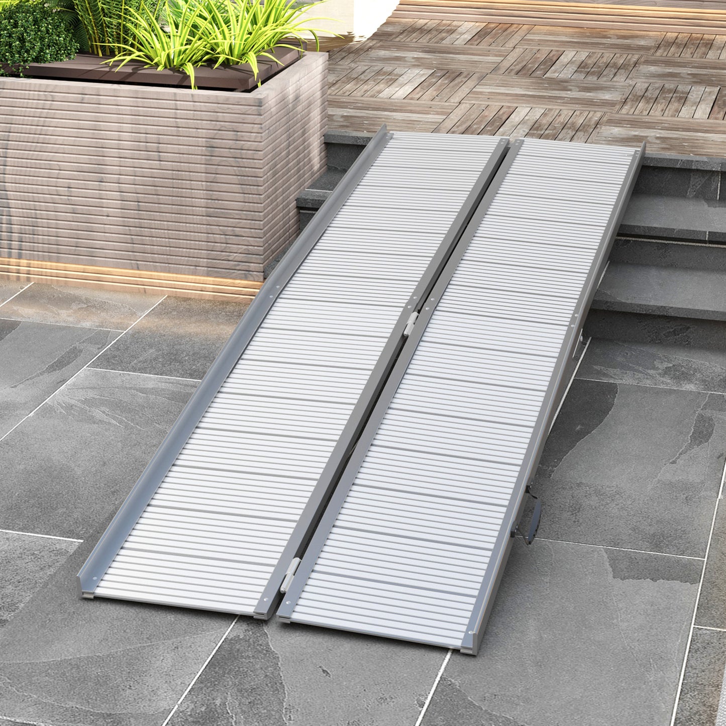 HOMCOM Textured Aluminum Folding Wheelchair Ramp, Portable Threshold Ramp 2', for Scooter Steps Home Stairs Doorways