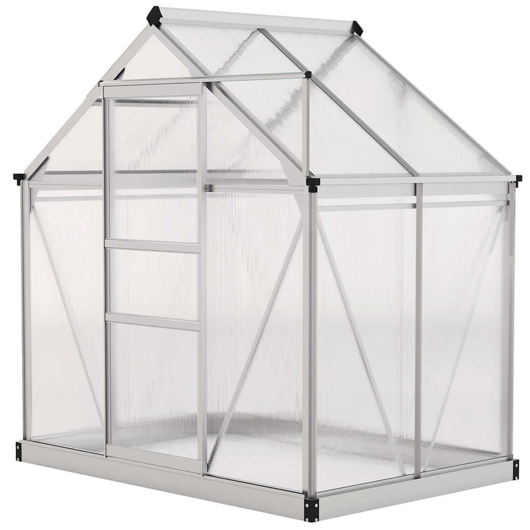 Outsunny 6.2' x 4.3' x 6.6' Clear Polycarbonate Greenhouse Large Walk-In Green House Garden Plants Grow Galvanized Base Aluminium Frame w/ Slide Door