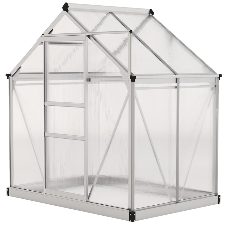 Outsunny 6.2' x 4.3' x 6.6' Clear Polycarbonate Greenhouse Large Walk-In Green House Garden Plants Grow Galvanized Base Aluminium Frame w/ Slide Door