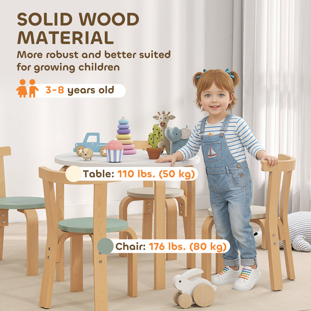 Qaba Wooden Kids Table and Chairs Set, Toddler Table and Chairs Set for 3-8 Years, Green