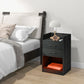 HOMCOM Tall Nightstand with Charging Station and LED Lights, Small Bedside Table with AC Outlets, USB Ports, 2 Drawers, Shelf