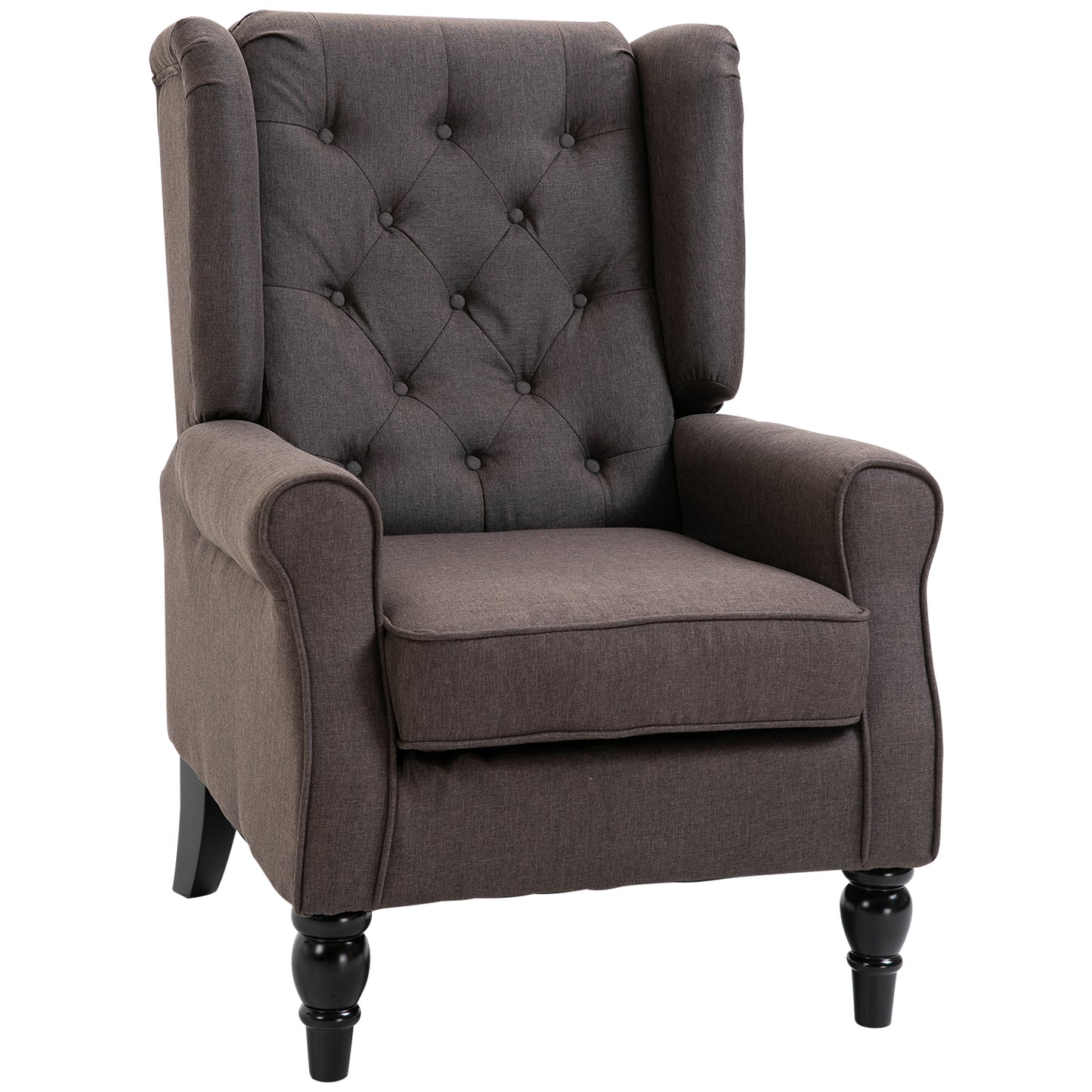 HOMCOM Fabric Accent Chair, Button Tufted Armchair, Upholstered Modern Living Room Chair, Wingback Chair with Wood Legs, Rolled Arms, Thick Padding for Bedroom, White