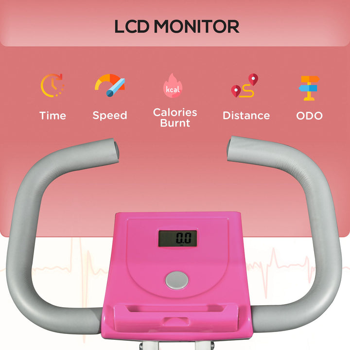 Soozier Foldable Magnetic Exercise Bike Indoor Stationary Upright Fitness Cycling Bike, 8 Level Quiet Magnetic Resistance, Pink