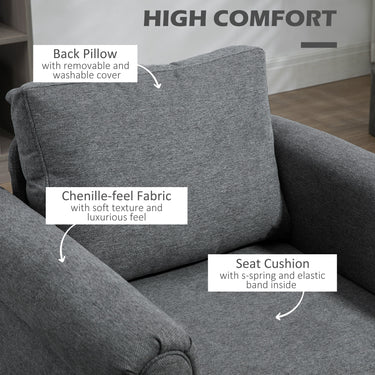 HOMCOM Vintage Armchair, Upholstered Accent Chair with Rolled Arms, Gourd-Shaped Rubber Wood Legs, Light Grey