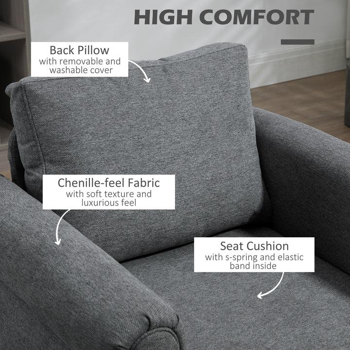 HOMCOM Vintage Armchair, Upholstered Accent Chair with Rolled Arms, Gourd-Shaped Rubber Wood Legs, Light Grey