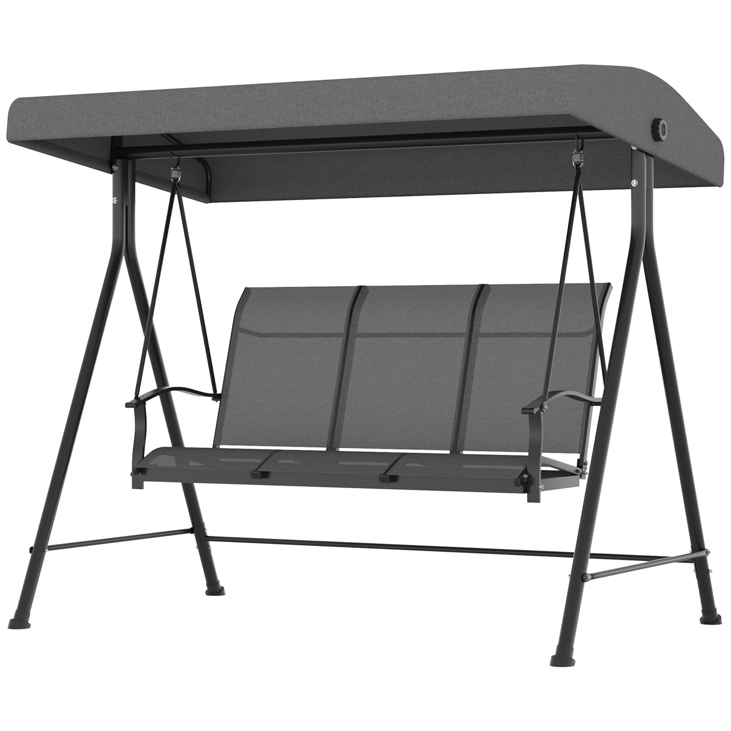 Outsunny Patio Swing Chair, 3 Person Convertible Hammock, Outdoor Swing Lounge Bed, Cushioned with Tilt Canopy, Dark Grey