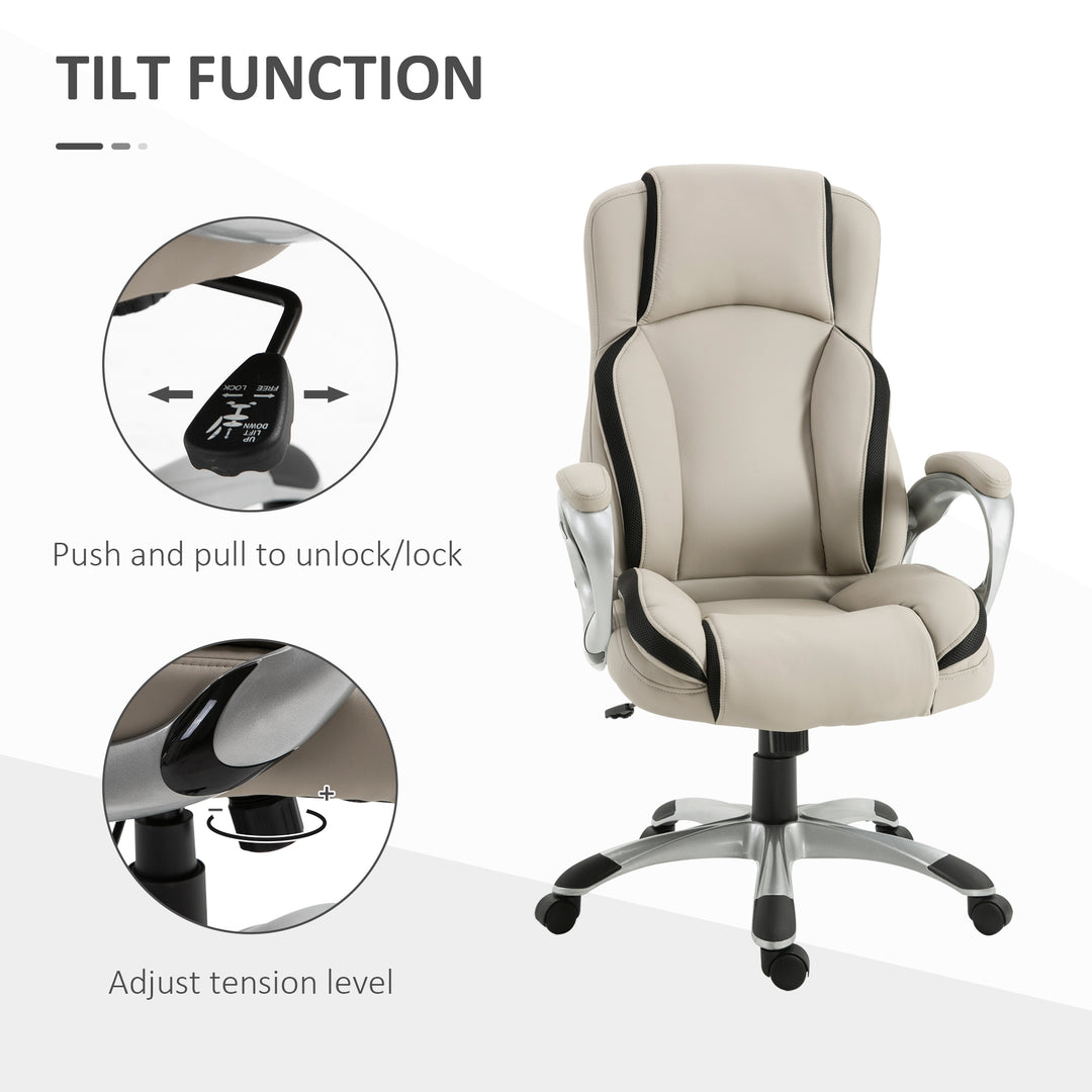 Vinsetto Office Chair PU Leather Executive on Rolling Wheels Task Computer Height Adjustable Swivel Ergonomic, Greige and Black