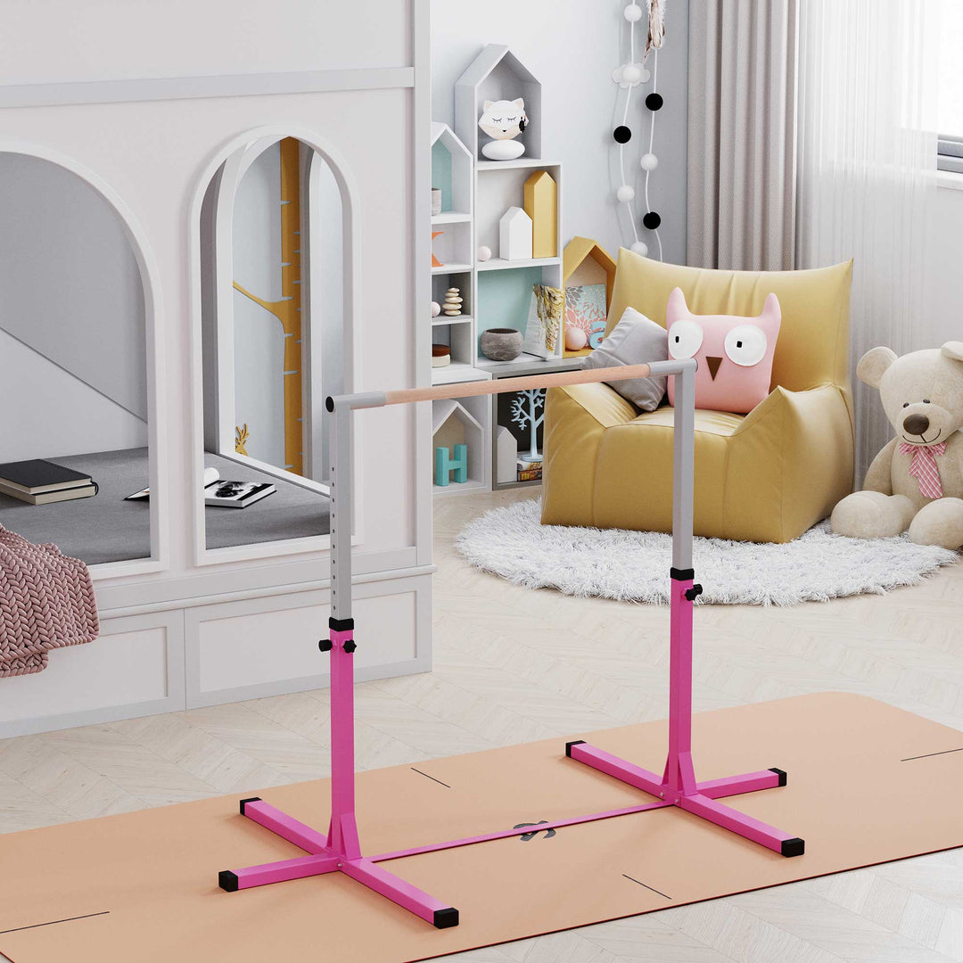 Soozier Professional Gymnastics Bar for Kids, Toddler Home Gymnastics Equipment with 13-level Adjustable Height, Pink