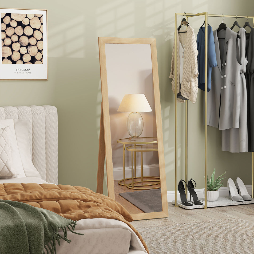 HOMCOM 58" x 20" Floor Standing Mirror, Full Body Mirror for Bedroom, Living Room, Oak