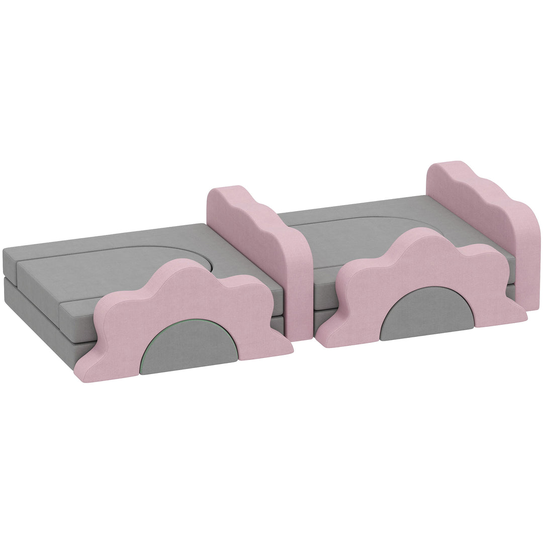 Qaba 12-Piece Climbing Toys for Toddlers with Ball Pit (Balls not Included), Indoor Climb and Crawl Activity Play Set, Grey