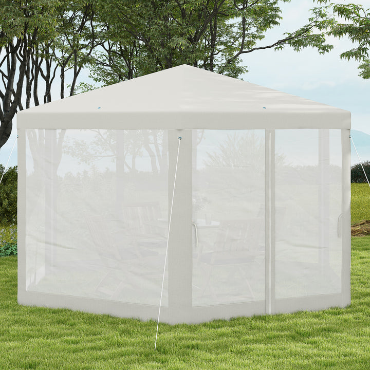 Outsunny Φ13' Hexagon Party Tent Patio Gazebo Outdoor Activity Event Canopy Quick Sun Shelter Pavilion with Netting Mesh Sidewall Cream White