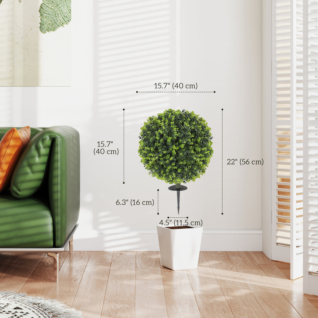 HOMCOM 2 Pack 1.3ft Artificial Ball Eucalyptus Topiary with Ground Stake, UV Resistant Faux Greenery for Indoor Outdoor