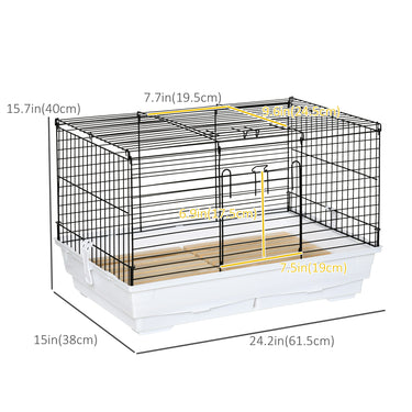 PawHut Rabbit Guinea Pig Cage, Bunny Cage Pet Pen with Sliding-Out Trays, Bottom Wood Board, Doors, 24" x 15" x 16"