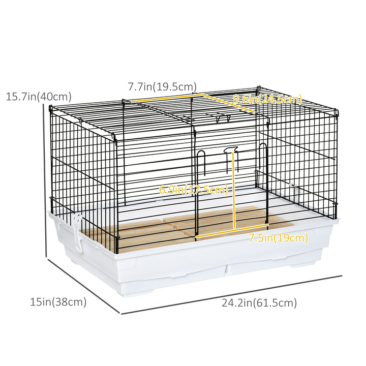 PawHut Rabbit Guinea Pig Cage, Bunny Cage Pet Pen with Sliding-Out Trays, Bottom Wood Board, Doors, 24" x 15" x 16"
