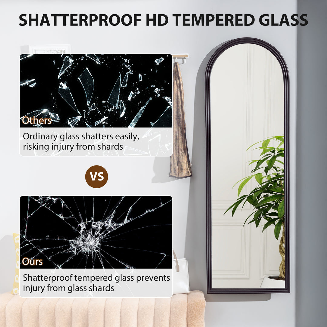 HOMCOM 64" x 21" Full Length Mirror, Free Standing, Leaning or Wall, Arched Full Body Mirror with Faux Stone Frame, Beige