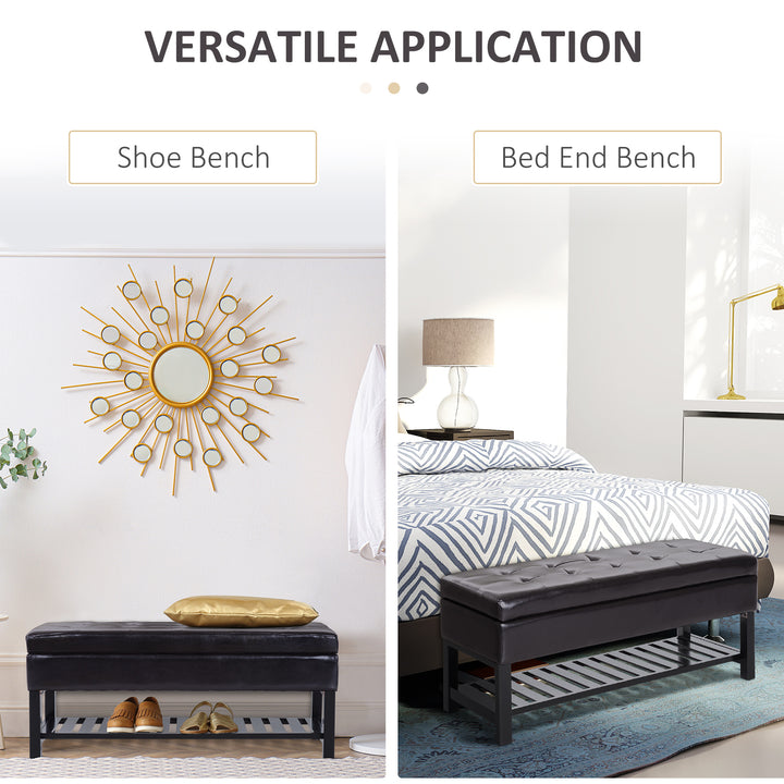 HOMCOM 44" PU Leather Tufted Ottoman Shoe Bench Storage Chest Hallway Brown