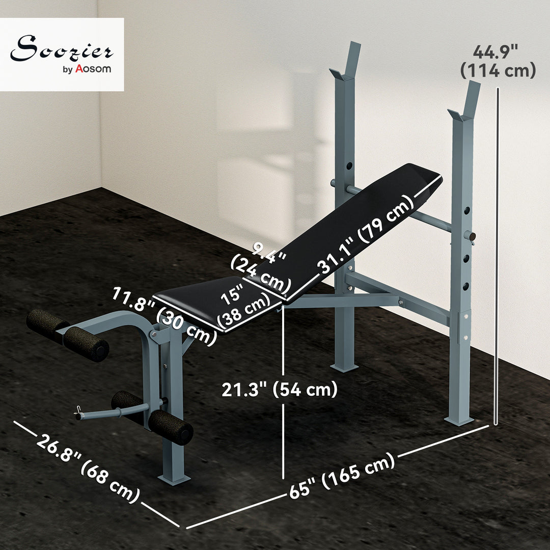 Soozier Incline Decline Weight Bench with Leg Extension and Barbell Rack, Adjustable Bench Press Weight Lifting Bench