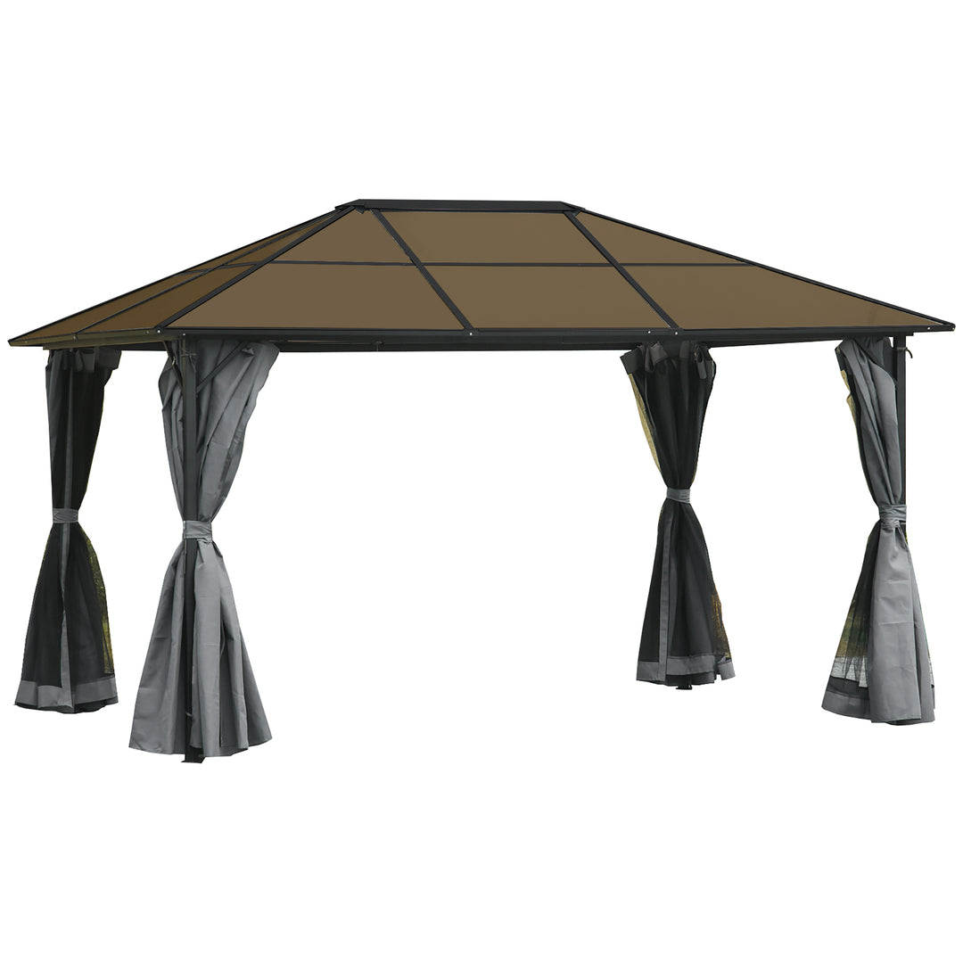 Outsunny 9.8' x 9.8' Garden Aluminium Gazebo Hardtop Roof Canopy Marquee Party Tent Patio Outdoor Shelter with Mesh Curtains & Side Walls, Grey
