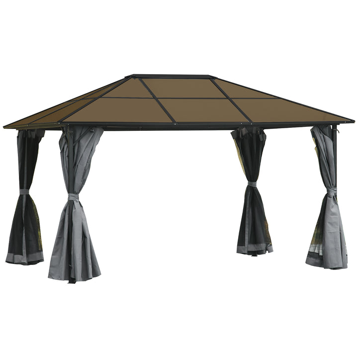 Outsunny 9.8' x 9.8' Garden Aluminium Gazebo Hardtop Roof Canopy Marquee Party Tent Patio Outdoor Shelter with Mesh Curtains & Side Walls, Grey