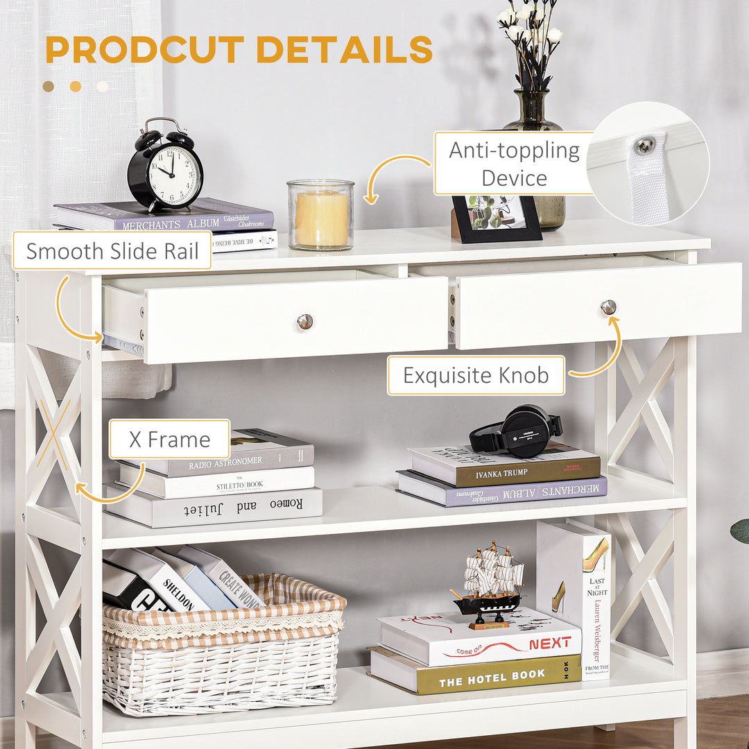 HOMCOM 39" Console Table, Narrow Entryway Table with Storage Shelves, Drawers and X Frame for Behind Couch, Living Room, Hallway, Black