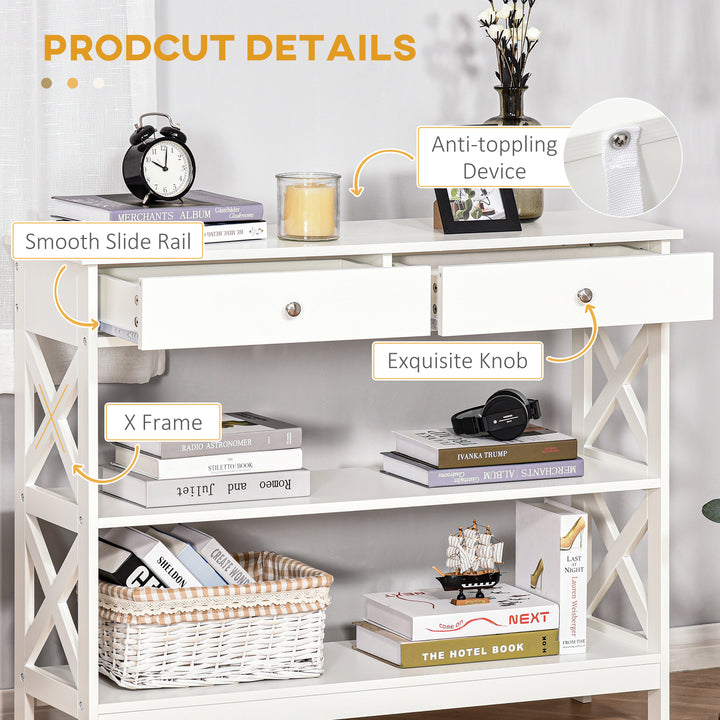 HOMCOM 39" Console Table, Narrow Entryway Table with Storage Shelves, Drawers and X Frame for Behind Couch, Living Room, Hallway, Black