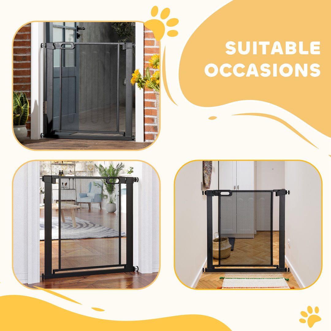 PawHut 29.5"-32.3" Metal Pet Gate, w/ Auto Closing Door, Double Locking, Dog Gate for Doorways, Stairs, Hallways, Indoor/Outdoor, Black